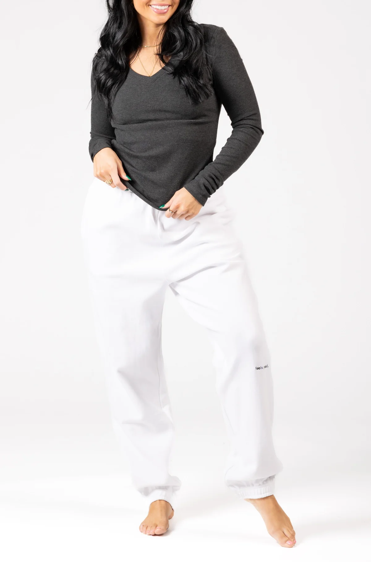 Soft Lounge Rib V Neck Long Sleeve - Image 10