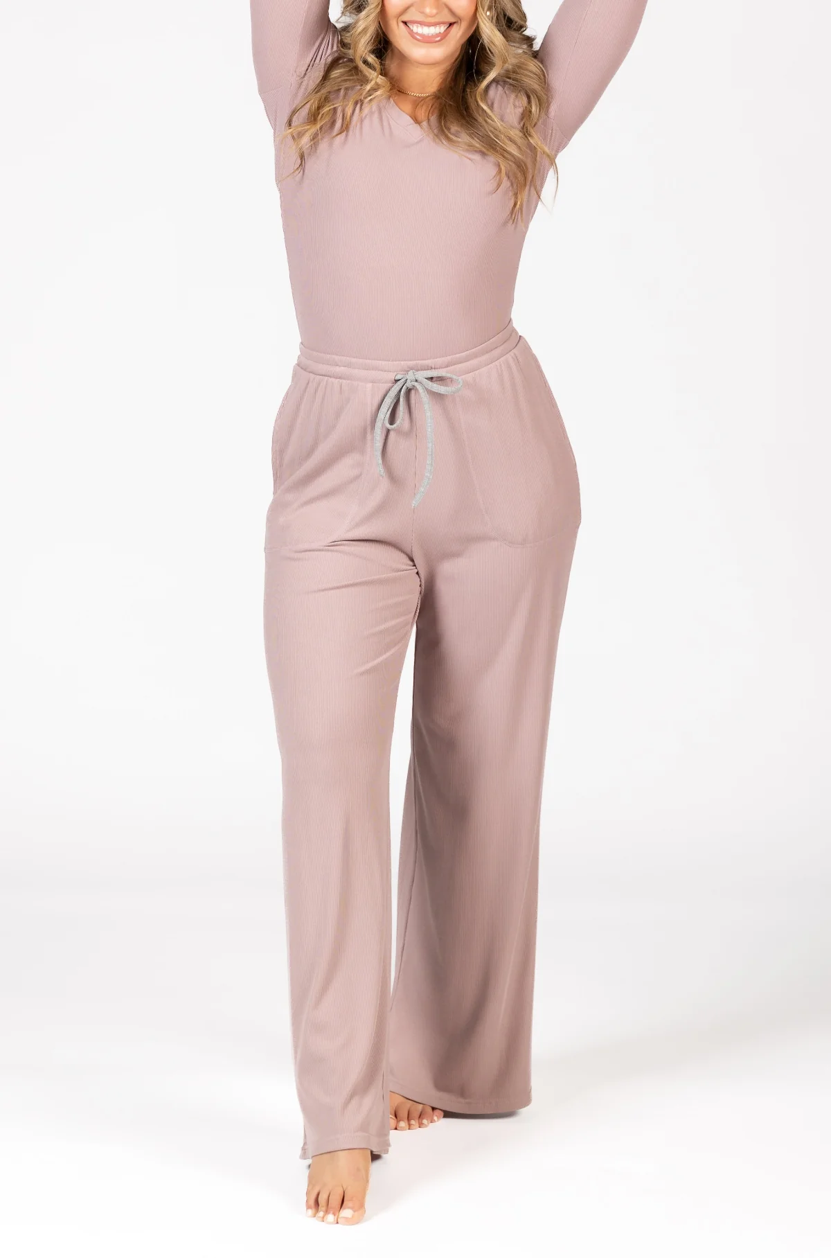 Soft Lounge Rib V Neck Long Sleeve - Image 16